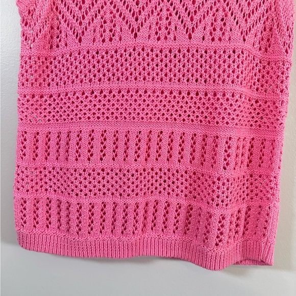 Talbots • Pink Crochet Sweater Knit Sleeveless Vest Blouse Sz Large Oversized - Picture 7 of 9